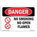 Signmission OSHA Danger Sign, No Smoking No Open Flames, 14in X 10in Decal, 10" W, 14" L, Landscape OS-DS-D-1014-L-1491